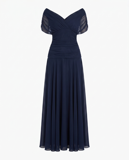 Women's Maxi Dress | Draped V-Neck & Sheer Sleeve Detail