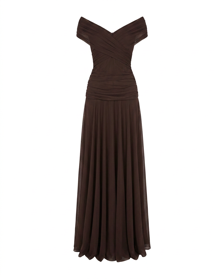 Women's Maxi Dress | Draped V-Neck & Sheer Sleeve Detail
