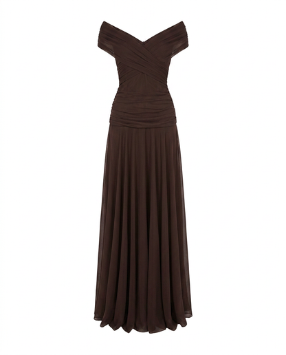Women's Maxi Dress | Draped V-Neck & Sheer Sleeve Detail