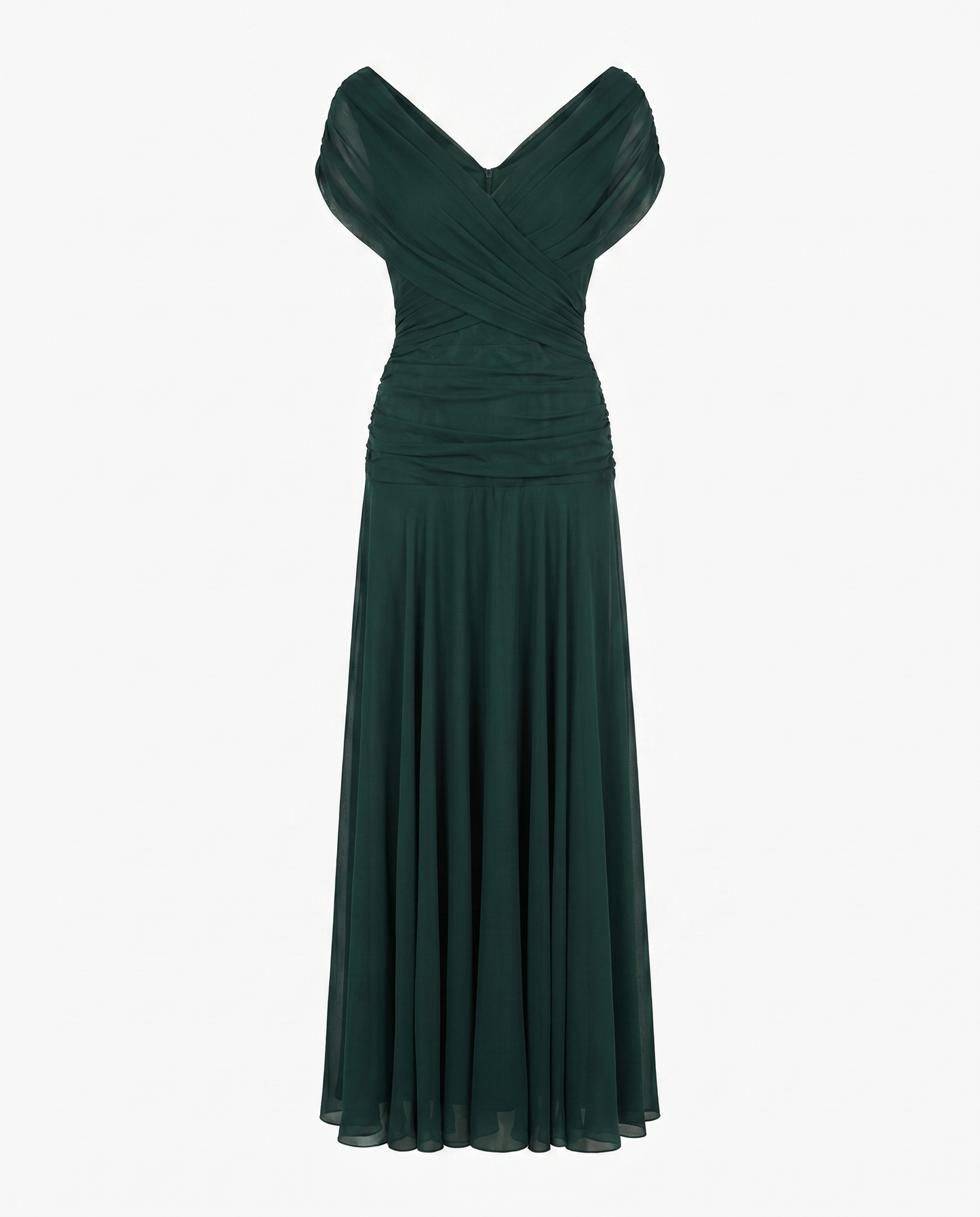 Women's Maxi Dress | Draped V-Neck & Sheer Sleeve Detail