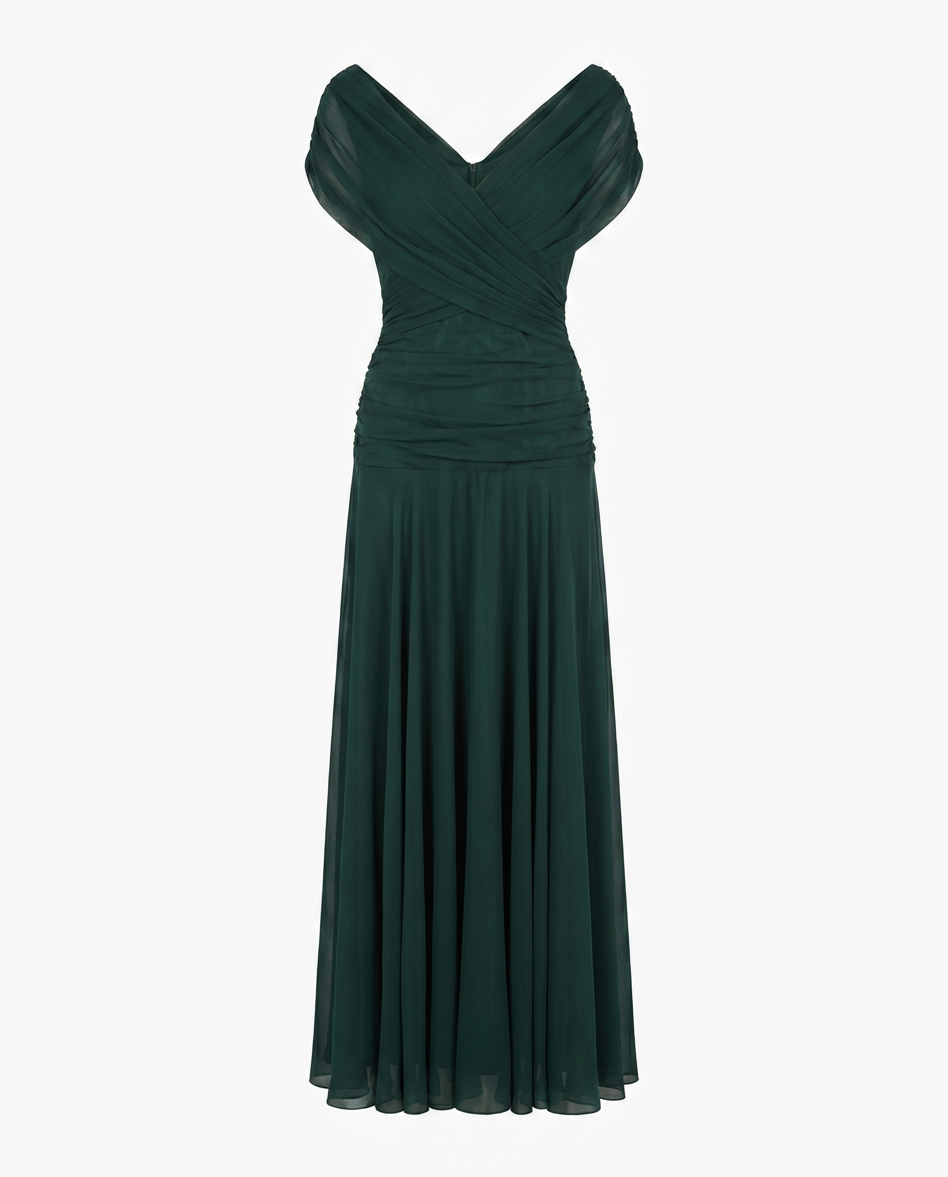 Women's Maxi Dress | Draped V-Neck & Sheer Sleeve Detail