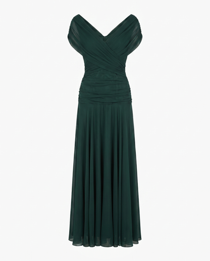 Women's Maxi Dress | Draped V-Neck & Sheer Sleeve Detail
