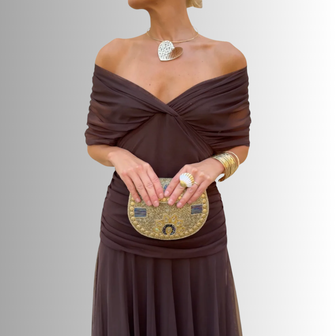 Women's Maxi Dress | Draped V-Neck & Sheer Sleeve Detail