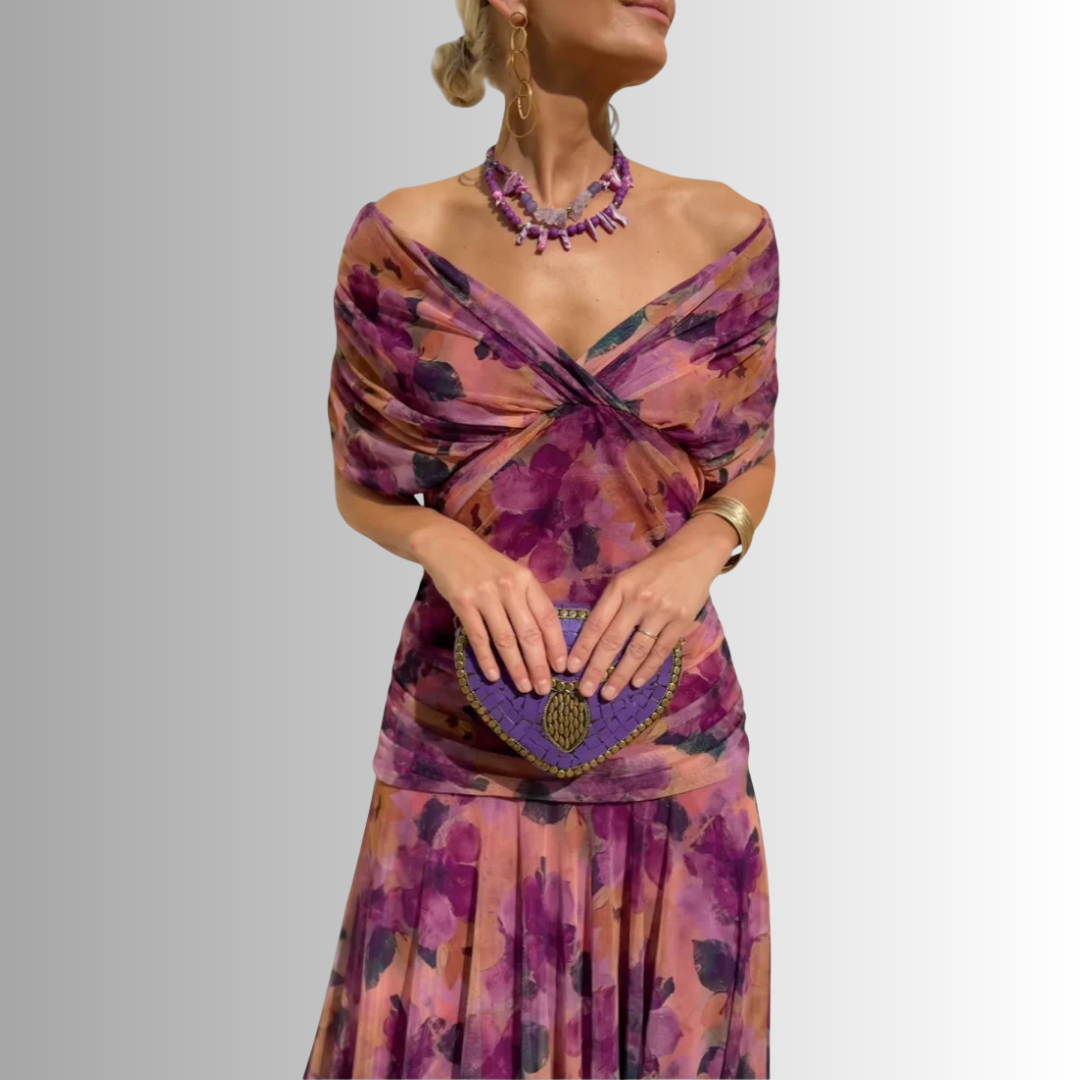 Women's Maxi Dress | Draped V-Neck & Sheer Sleeve Detail
