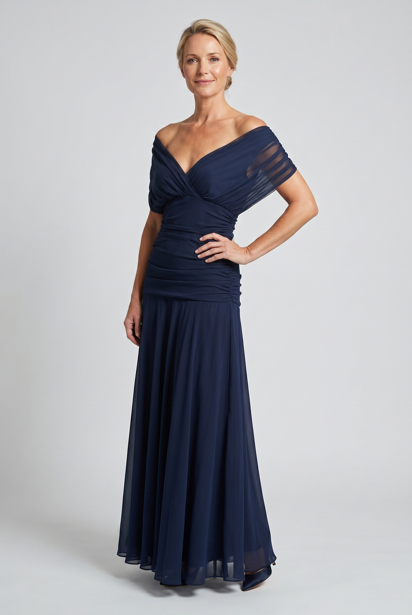 Women's Maxi Dress | Draped V-Neck & Sheer Sleeve Detail
