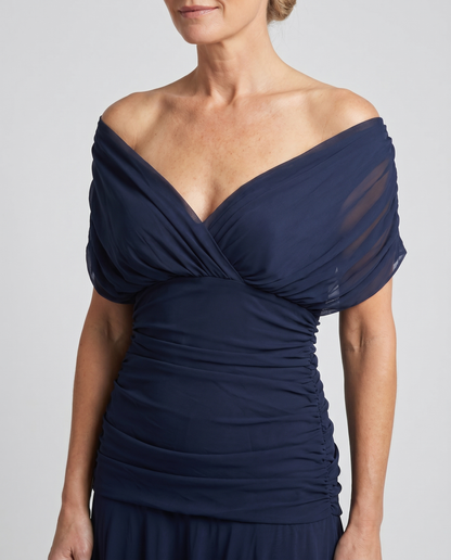 Women's Maxi Dress | Draped V-Neck & Sheer Sleeve Detail