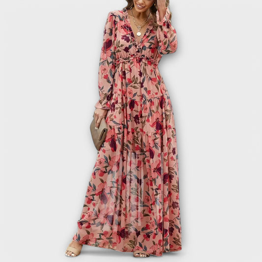 Women's Maxi Dress | Floral Print Tiered Ruffle