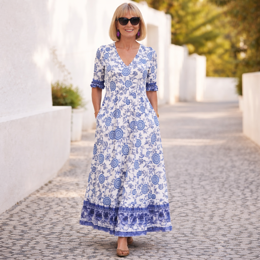 Women's Maxi Dress | Floral Print V-Neck A-Line