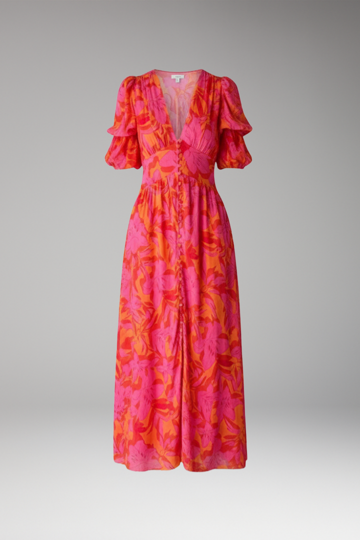 Women's Maxi Dress | Floral Print, V Neck & Puff Sleeves
