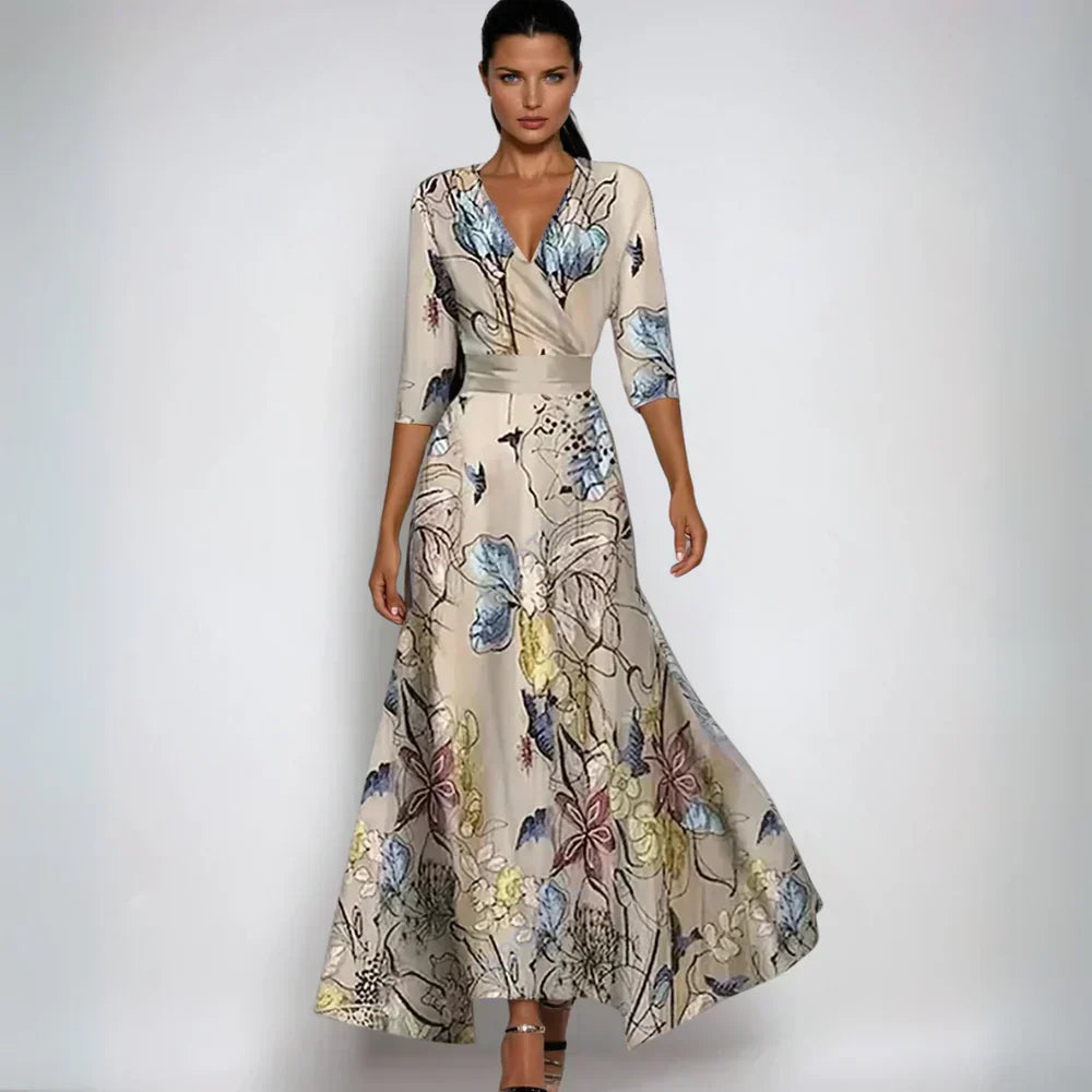 Women's Maxi Dress | Floral Wrap V-Neck & Flowing A-Line