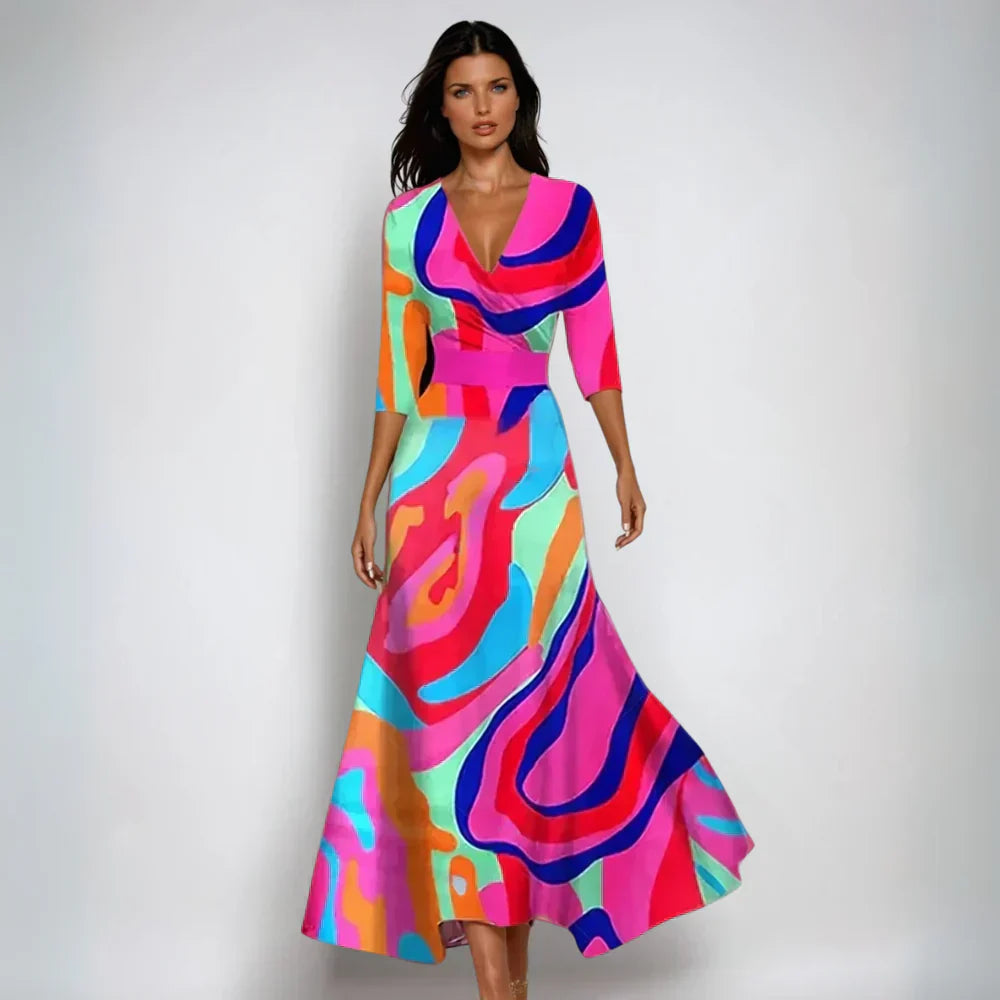 Women's Maxi Dress | Floral Wrap V-Neck & Flowing A-Line