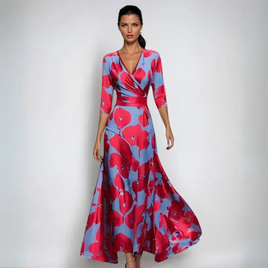 Women's Maxi Dress | Floral Wrap V-Neck & Flowing A-Line