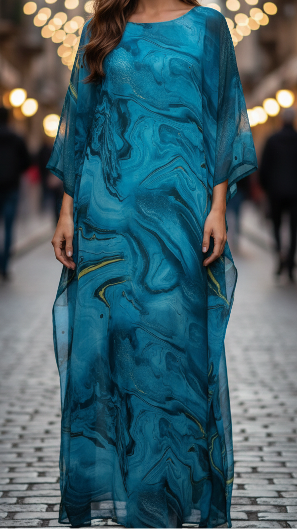 Women's Maxi Dress | Kaftan Style & Flowing Marble Print