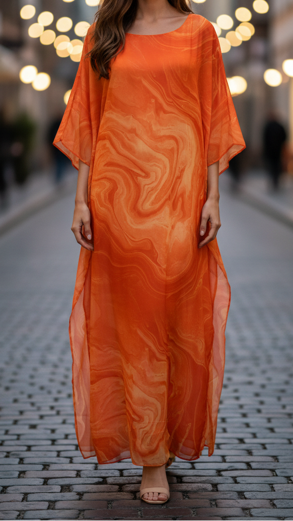 Women's Maxi Dress | Kaftan Style & Flowing Marble Print