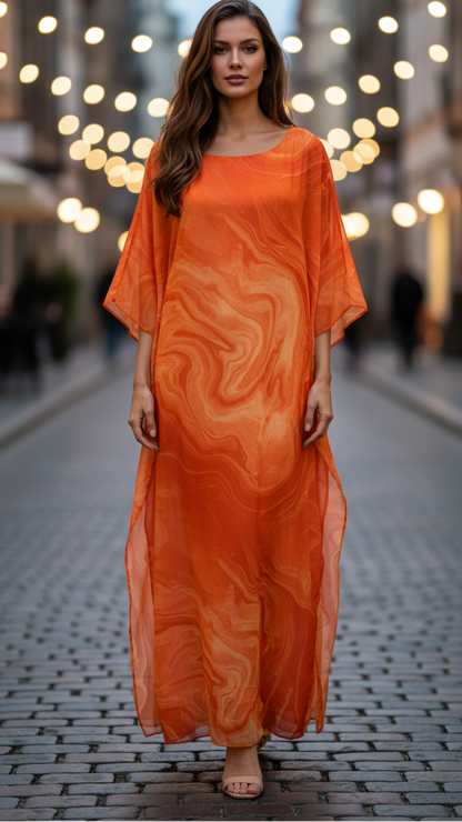 Women's Maxi Dress | Kaftan Style & Flowing Marble Print