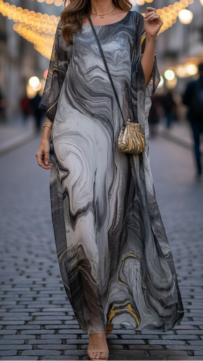 Women's Maxi Dress | Kaftan Style & Flowing Marble Print