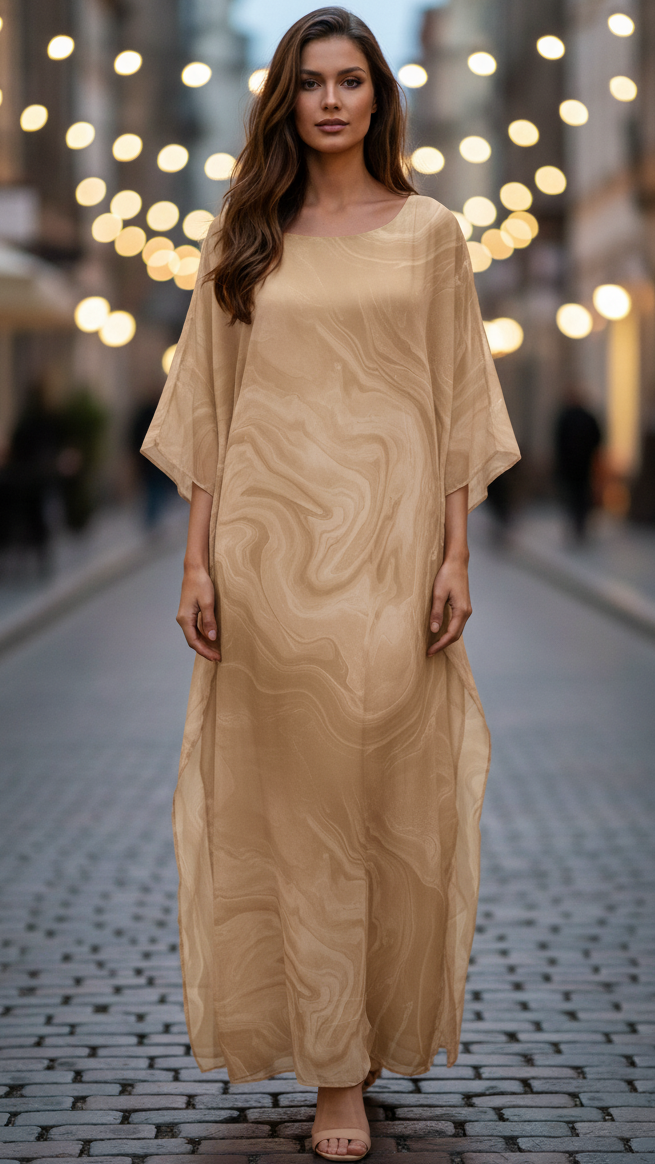 Women's Maxi Dress | Kaftan Style & Flowing Marble Print