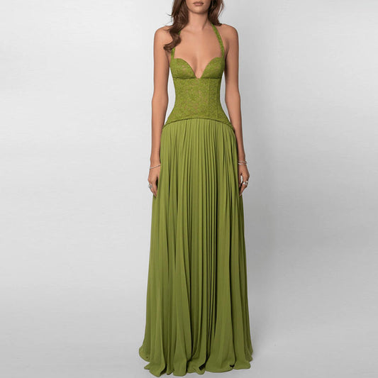 Women's Maxi Dress | Lace Corset Bodice & Pleated Design