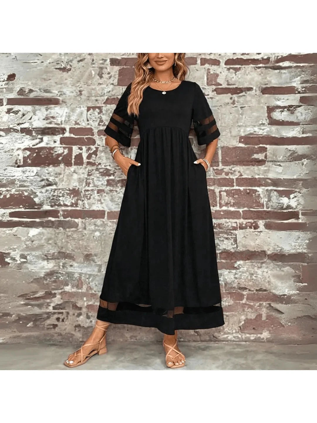Women's Maxi Dress | Mesh Detail & Relaxed Tummy Coverage