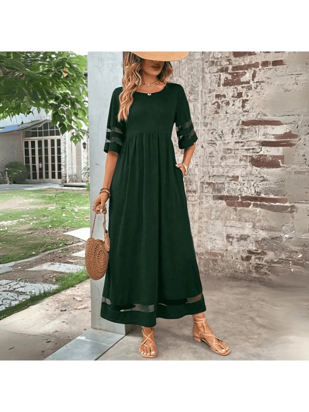 Women's Maxi Dress | Mesh Detail & Relaxed Tummy Coverage