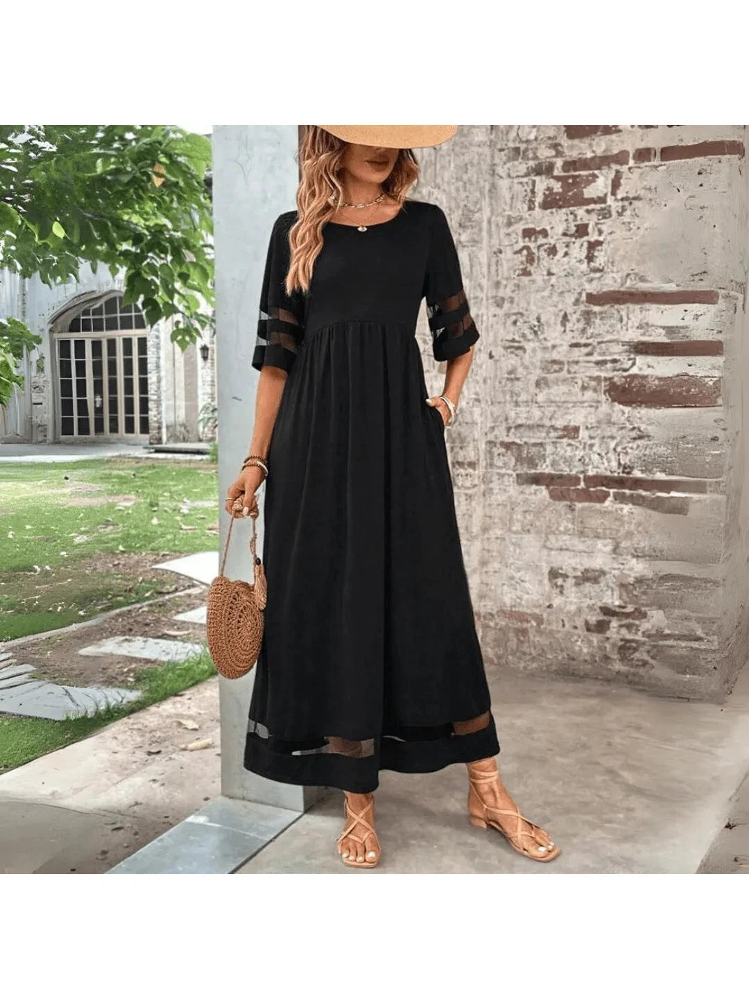 Women's Maxi Dress | Mesh Detail & Relaxed Tummy Coverage