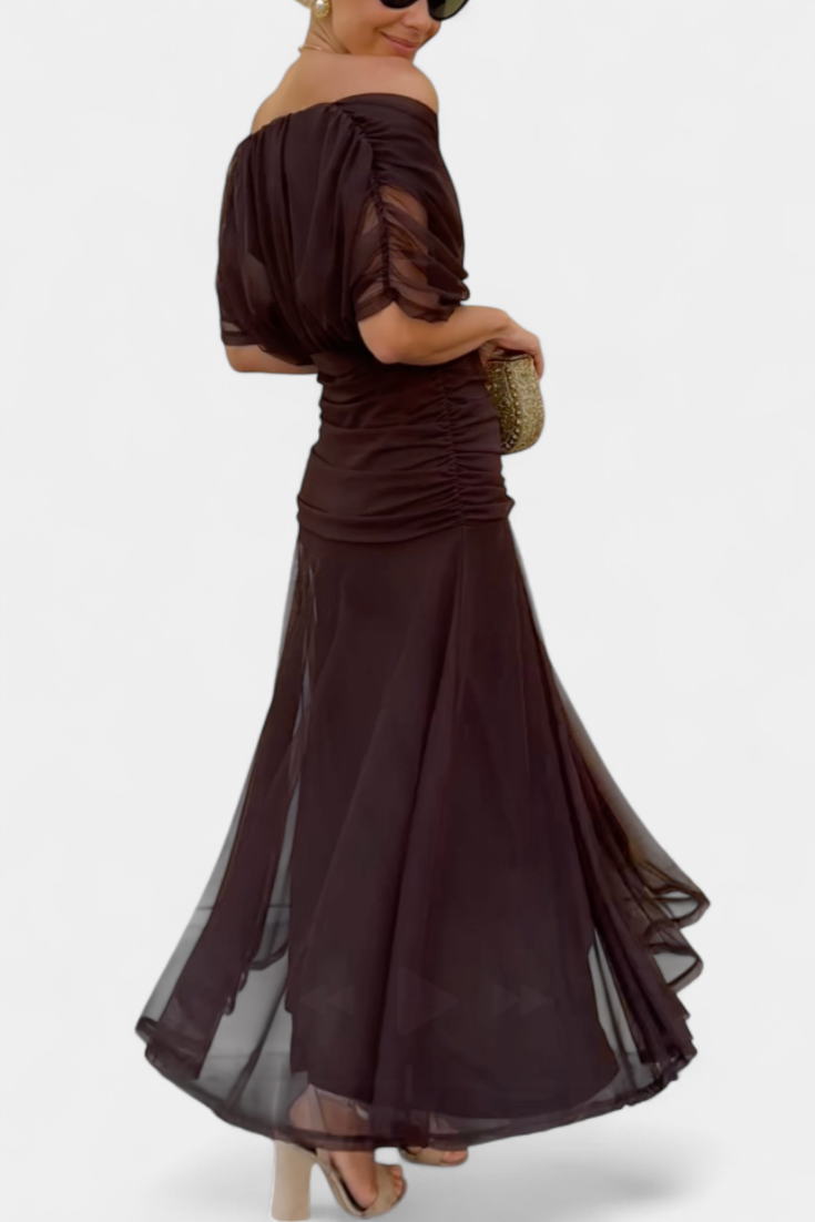 Women's Maxi Dress | Off-Shoulder Draped Bodice & Flowing Skirt