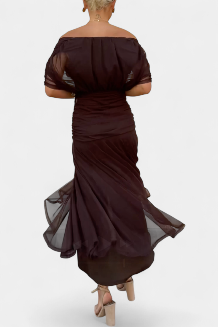 Women's Maxi Dress | Off-Shoulder Draped Bodice & Flowing Skirt