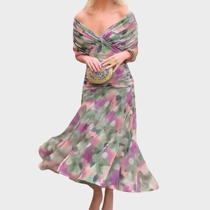 Women's Maxi Dress | Off-Shoulder Draped Bodice & Flowing Skirt