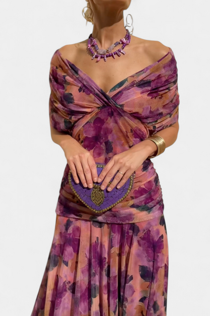Women's Maxi Dress | Off-Shoulder Draped Bodice & Flowing Skirt