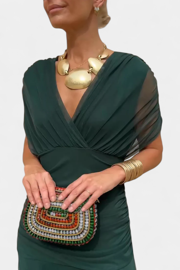 Women's Maxi Dress | Off-Shoulder Draped Bodice & Flowing Skirt