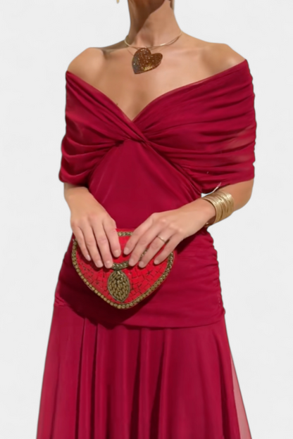 Women's Maxi Dress | Off-Shoulder Draped Bodice & Flowing Skirt