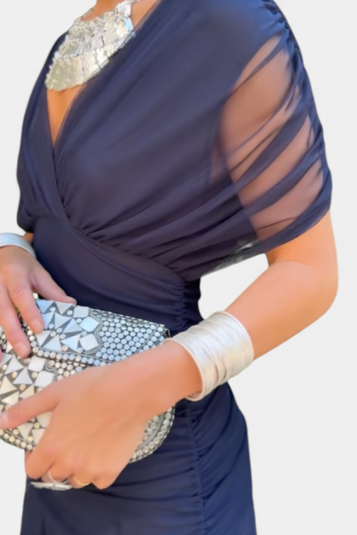 Women's Maxi Dress | Off-Shoulder Draped Bodice & Flowing Skirt