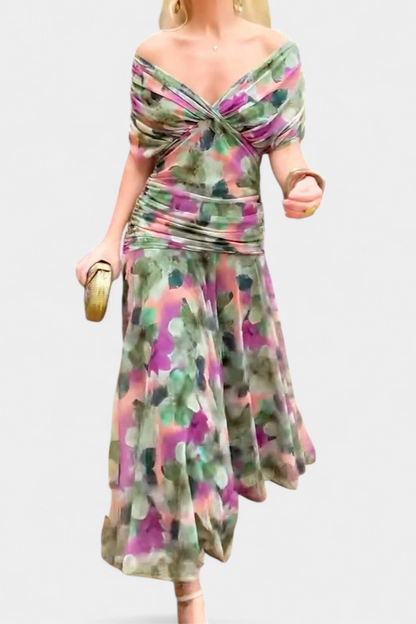 Women's Maxi Dress | Off-Shoulder Draped Bodice & Flowing Skirt