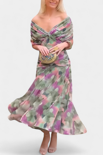 Women's Maxi Dress | Off-Shoulder Draped Bodice & Flowing Skirt