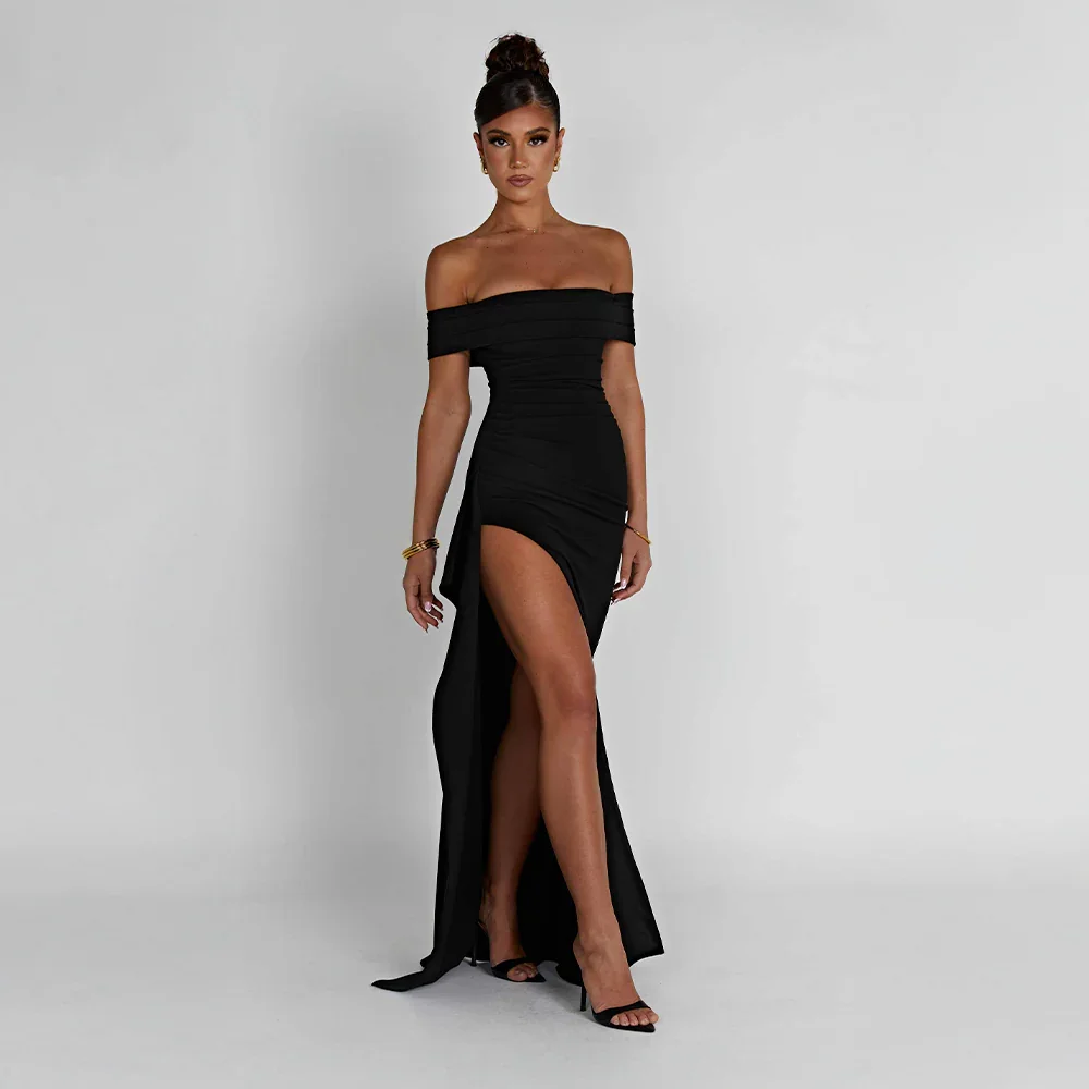 Women's Maxi Dress | Off Shoulder & High Split Design
