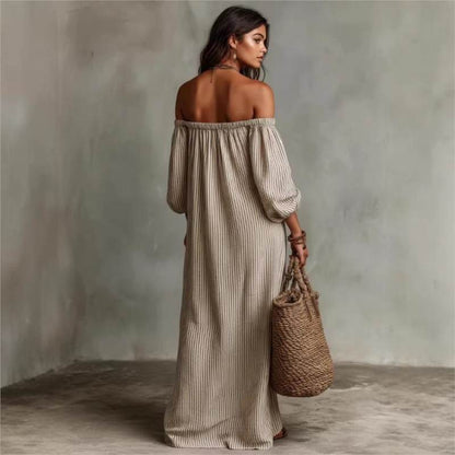 Women's Maxi Dress | Off-Shoulder Striped & Relaxed Fit