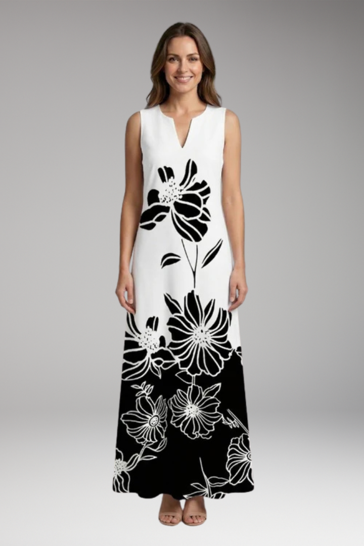 Women's Maxi Dress | Peacock Print V-Neck Sleeveless with Pockets