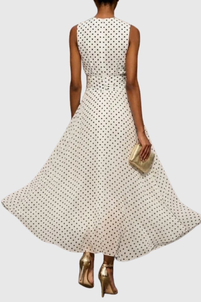 Women's Maxi Dress | Polka Dot Sleeveless Ruffle Hem Dress