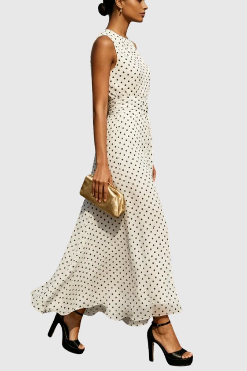 Women's Maxi Dress | Polka Dot Sleeveless Ruffle Hem Dress