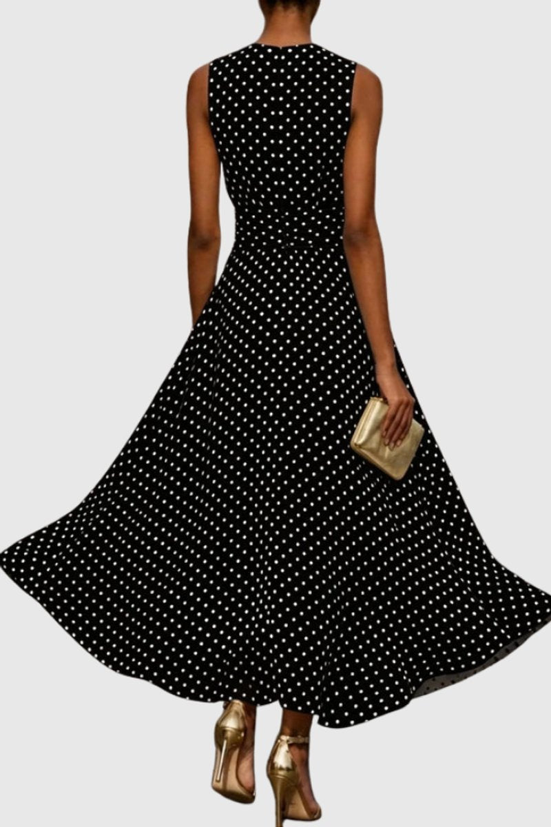 Women's Maxi Dress | Polka Dot Sleeveless Ruffle Hem Dress