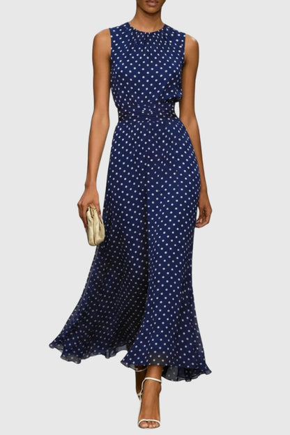 Women's Maxi Dress | Polka Dot Sleeveless Ruffle Hem Dress