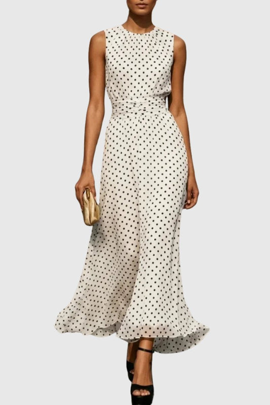 Women's Maxi Dress | Polka Dot Sleeveless Ruffle Hem Dress