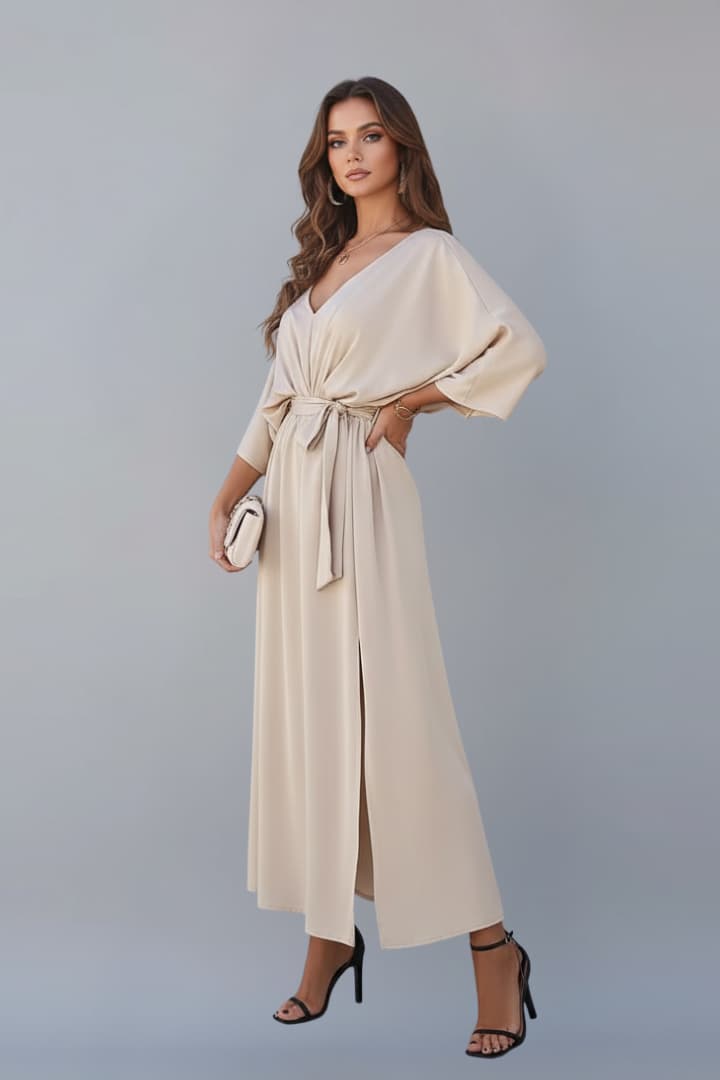 Women's Maxi Dress Women's | V Neck, Waist Tie & Side Slit