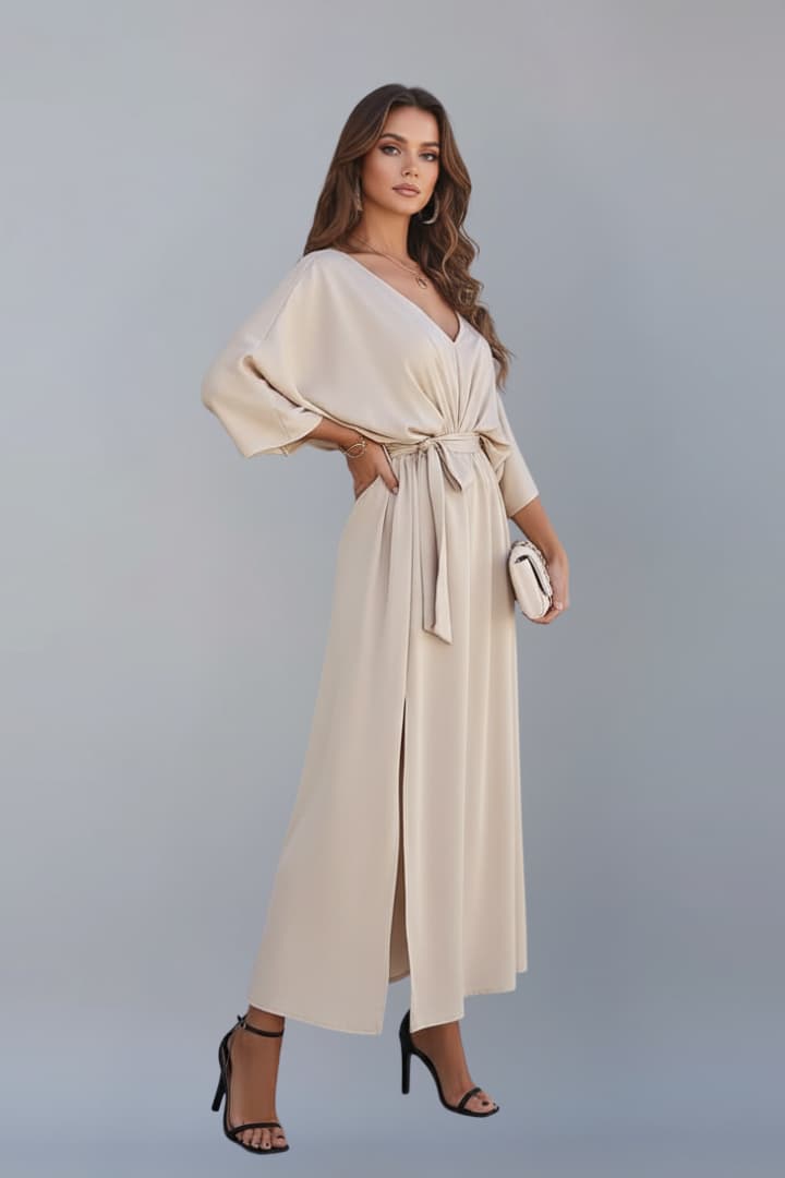 Women's Maxi Dress Women's | V Neck, Waist Tie & Side Slit