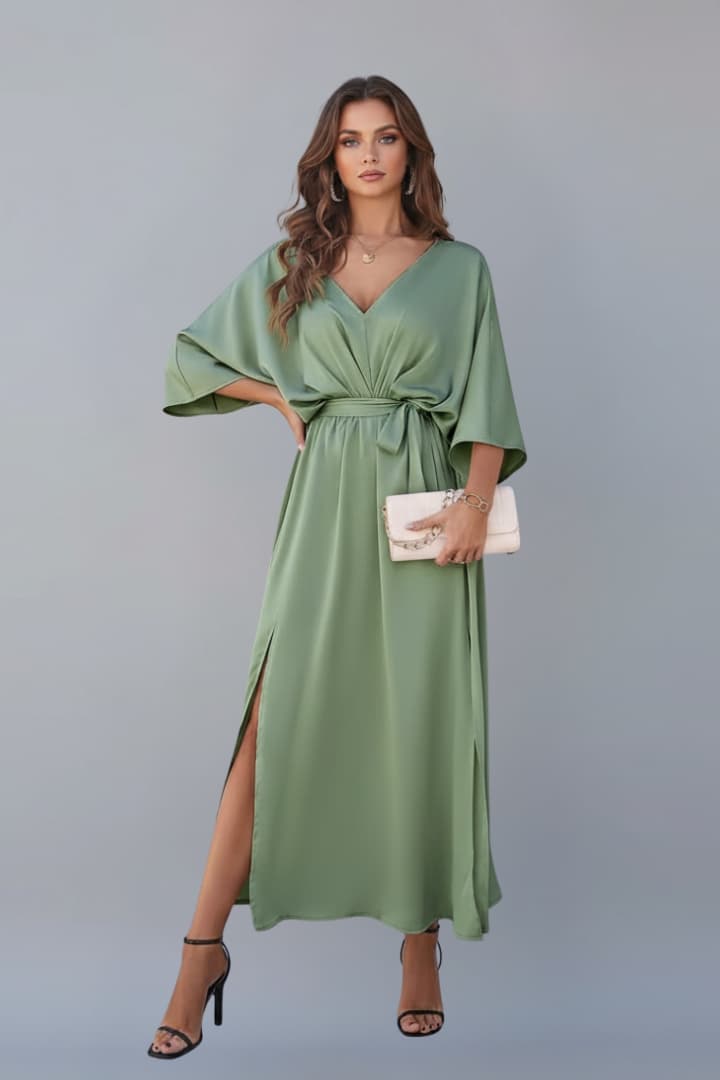 Women's Maxi Dress Women's | V Neck, Waist Tie & Side Slit
