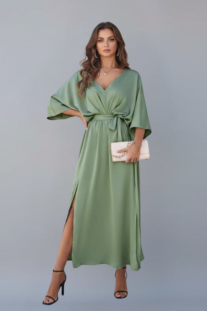 Women's Maxi Dress Women's | V Neck, Waist Tie & Side Slit