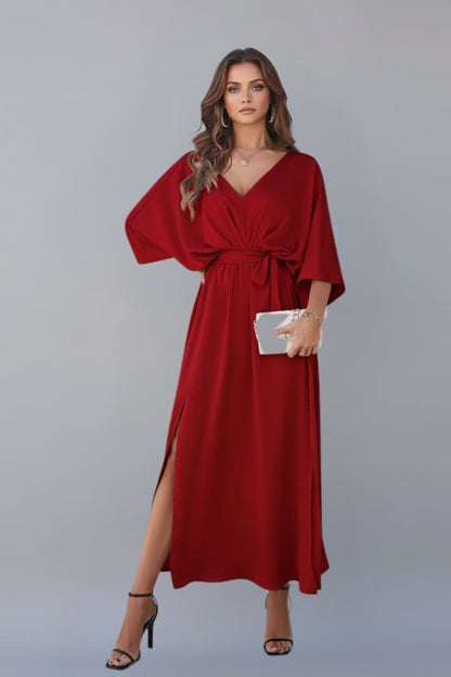 Women's Maxi Dress Women's | V Neck, Waist Tie & Side Slit