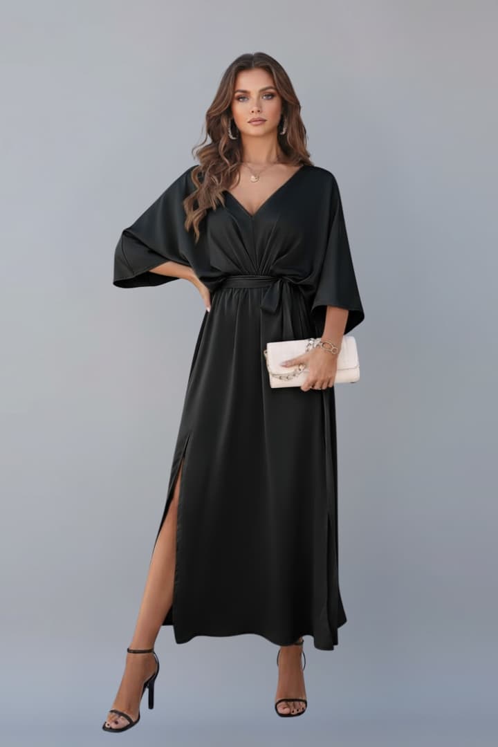 Women's Maxi Dress Women's | V Neck, Waist Tie & Side Slit