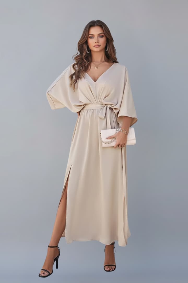 Women's Maxi Dress Women's | V Neck, Waist Tie & Side Slit
