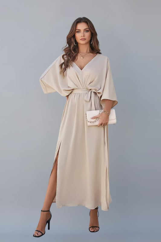 Women's Maxi Dress Women's | V Neck, Waist Tie & Side Slit